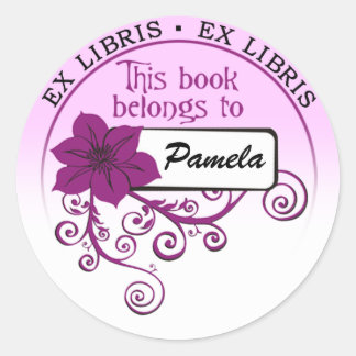 Ex Libris Aufkleber (floral lila und Hintergrund)