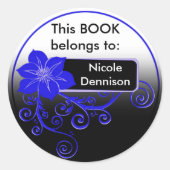 Ex Libris Aufkleber (floralblau) (Vorderseite)