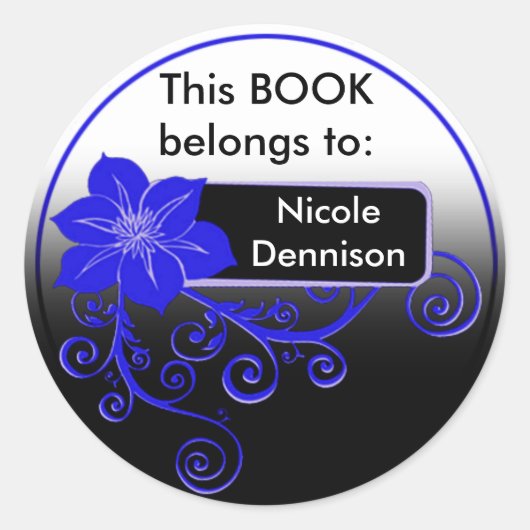 Ex Libris Aufkleber (floralblau) (Vorderseite)