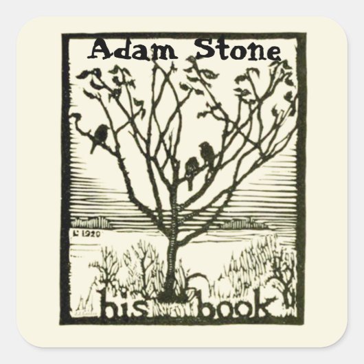 Ex Libris Birds in Tree Quadratischer Aufkleber (Vorderseite)