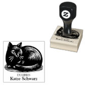 Ex Libris - Black Cat Woodcut Style Gummistempel (Stempel)