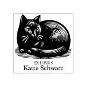 Ex Libris - Black Cat Woodcut Style Gummistempel (Prägung)