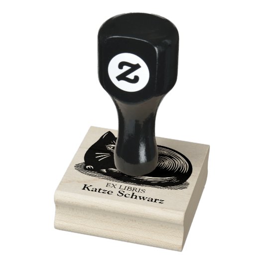 Ex Libris - Black Cat Woodcut Style Gummistempel (Stempel)