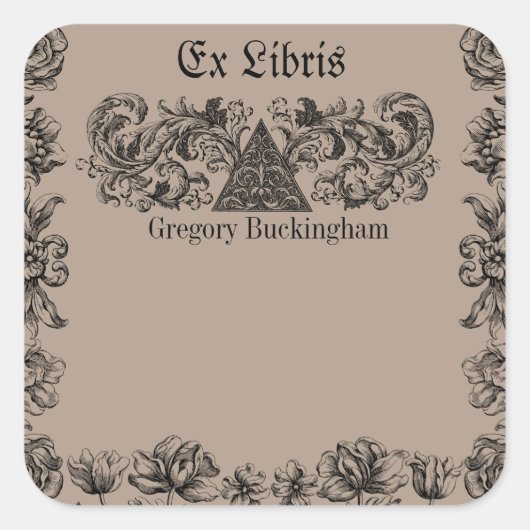 Ex Libris Blüh Line Art Buchzeichen Quadratischer Aufkleber (Vorderseite)