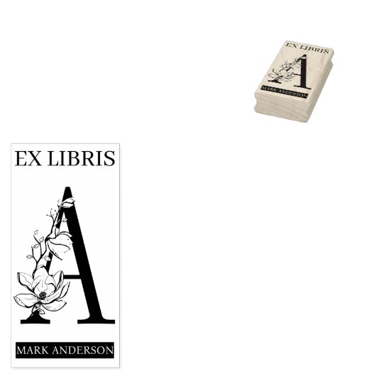 EX libris Book Library Buchzeichen Monogram A Gummistempel (Stempel)