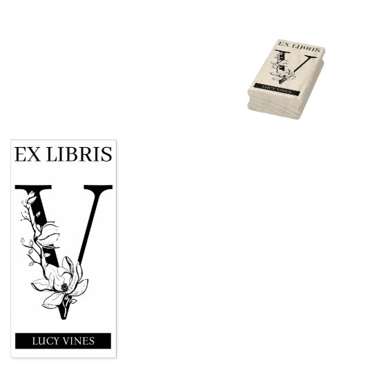 EX libris Book Library Buchzeichen monogram V Gummistempel (Stempel)