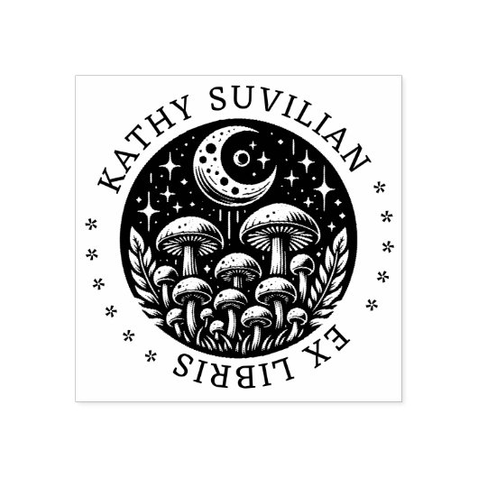 Ex libris Buch Briefmarke mit Pilzen Gummistempel (Prägung)