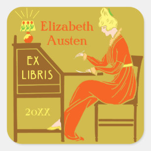 Ex Libris Buchzeichen Deko Lady Schreibtisch Custo Quadratischer Aufkleber