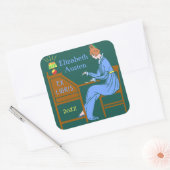 Ex Libris Buchzeichen Deko Lady Schreibtisch Custo Quadratischer Aufkleber (Umschlag)