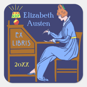 Ex Libris Buchzeichen Deko Lady Schreibtisch Custo Quadratischer Aufkleber
