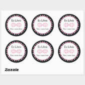 Ex Libris Buchzeichen - Pink white Polka Dots Runder Aufkleber (Blatt)