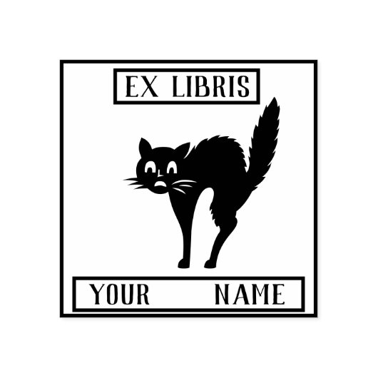 Ex Libris Buchzeichen - Schwarze Katze Gummistempel (Prägung)
