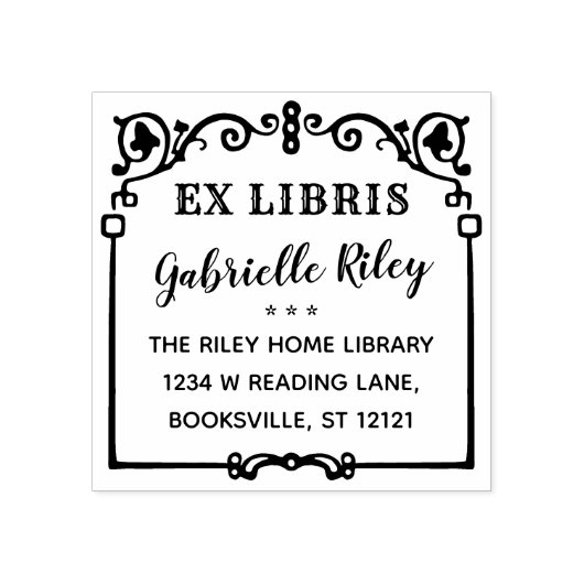 Ex Libris Buchzeichen Verzierter Vintager Rahmen | Gummistempel (Prägung)