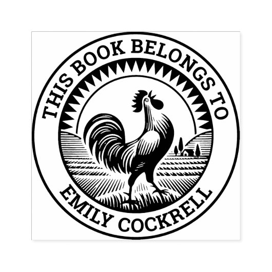 Ex Libris - Cockerel Crowing at Dawn Gummistempel (Prägung)