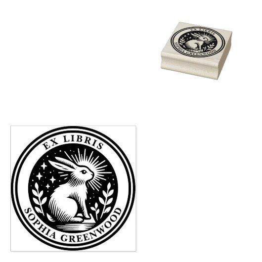 Ex Libris - Erleuchtetes Kaninchen Gummistempel (Stempel)