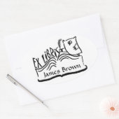 Ex Libris Eule mit Buchaufklebern Ovaler Aufkleber (Umschlag)