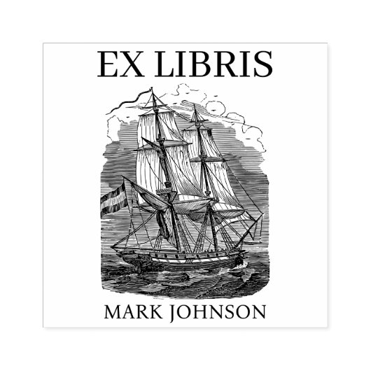 EX libris exlibris Book library Buchzeichen ship R Gummistempel (Prägung)