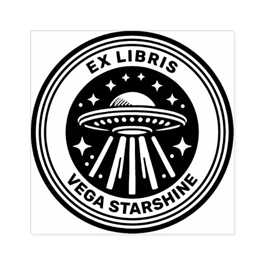 Ex Libris - fliegender Saucer Gummistempel (Prägung)