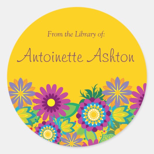 Ex Libris floral Label Runder Aufkleber (Vorderseite)