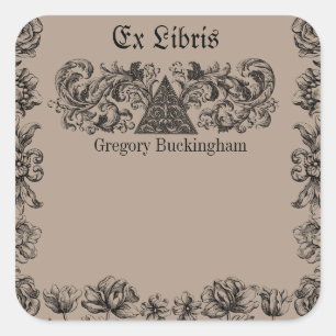 Ex Libris Flourish Line Art Buchzeichen Quadratischer Aufkleber