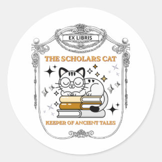 Ex Libris Gelehrtenkatze Dark Academia Vintage Büc Runder Aufkleber