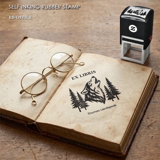 Ex Libris Heulender Wolf im Wald Benutzerdefiniert Permastempel