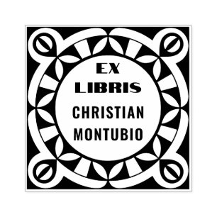 Ex Libris Holzkunst Briefmarke - Geometrisches Mot Gummistempel