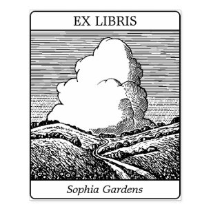 Ex Libris - Imaginäre Landschaft mit Cloud v2 Gummistempel