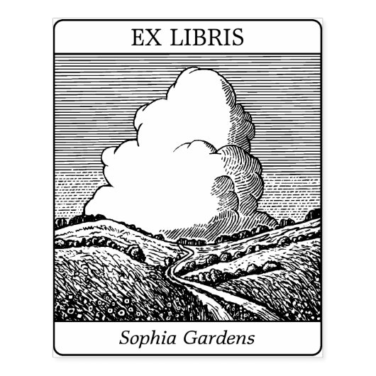 Ex Libris - Imaginäre Landschaft mit Cloud v2 Gummistempel (Prägung)