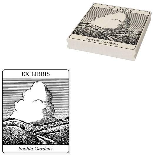 Ex Libris - Imaginäre Landschaft mit Cloud v2 Gummistempel (Stempel)
