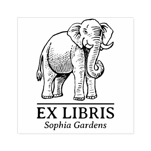 Ex Libris - Indischer Elefant Gummistempel (Prägung)