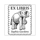 Ex Libris - Indischer Elefant - Scallope Edge Gummistempel (Prägung)
