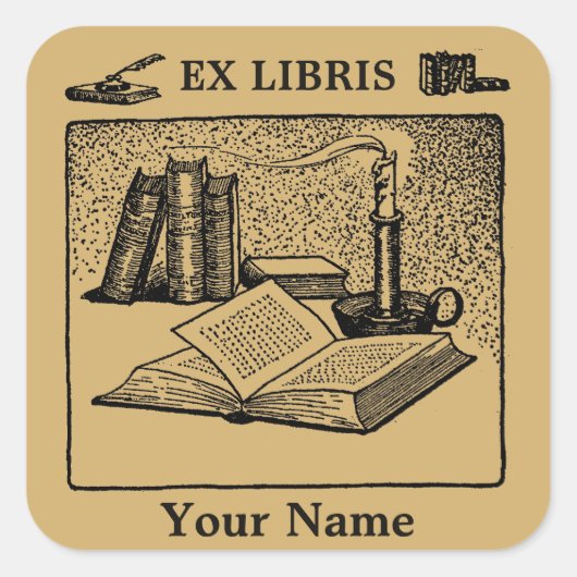 Ex Libris Kerzen Stift Tinte Buch Vorlage Quadratischer Aufkleber (Vorderseite)