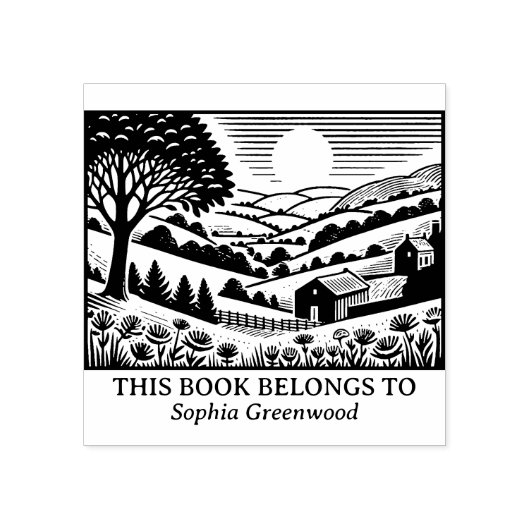 Ex Libris - Landschaft des ländlichen Raums 02 Gummistempel (Prägung)