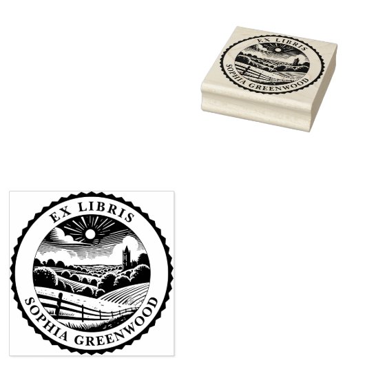 Ex Libris - Landschaft des ländlichen Raums 03 Gummistempel (Stempel)