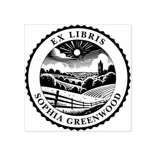 Ex Libris - Landschaft des ländlichen Raums 03 Gummistempel (Prägung)