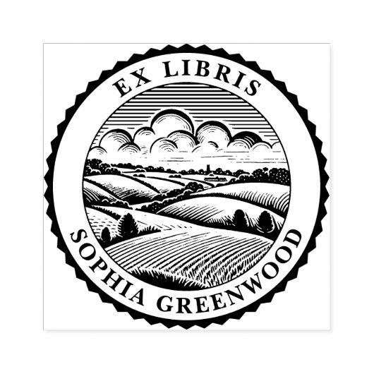 Ex Libris - Landschaft des ländlichen Raums 05 Gummistempel (Prägung)
