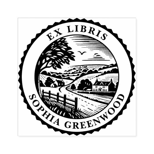 Ex Libris - Landschaft des ländlichen Raums Gummistempel (Prägung)