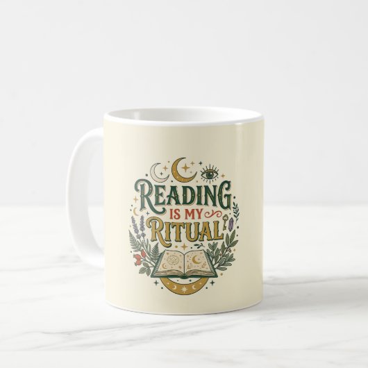Ex Libris Lesen ist mein Ritual Buch Celestial Kaffeetasse (Vorderseite Links)