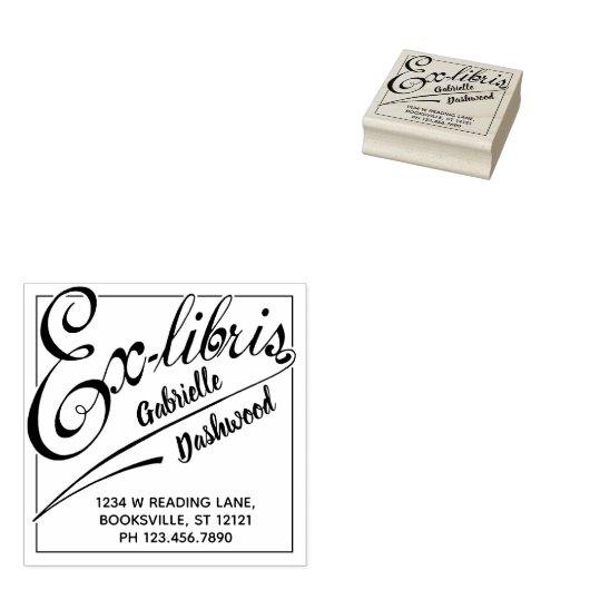 Ex Libris Library of Buchzeichen Bold Typografy Gummistempel (Stempel)