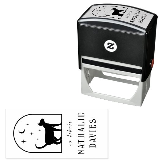 Ex Libris | Magic Moon Stars & Cat Library Book Permastempel (Beispiel)