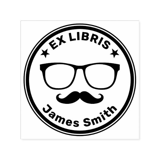 Ex Libris mit Brille und Schnurrbart | HIPSTER Permastempel (Design)