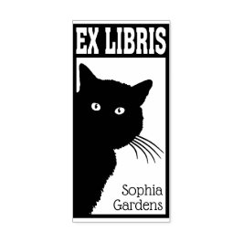 Ex Libris Peeping Black Cat Gummistempel