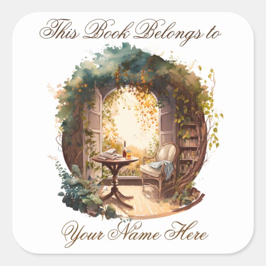 Ex Libris Personalised Bookplate Quadratischer Aufkleber (Vorderseite)