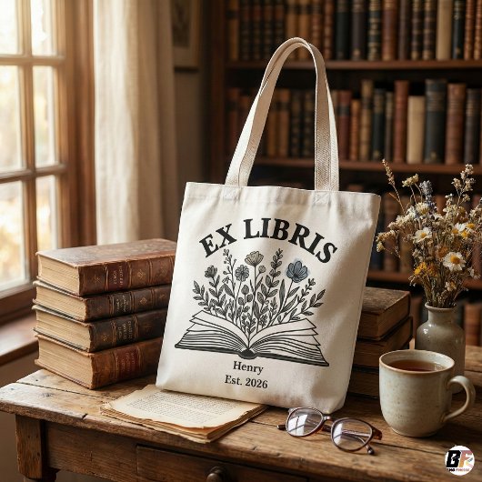 Ex Libris Personalisierte Bücherliebhaber-Wildblum Tasche