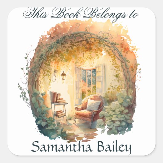 Ex Libris Personalisiertes Buchzeichen Quadratischer Aufkleber (Vorderseite)