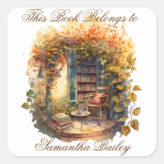 Ex Libris Personalisiertes Buchzeichen Quadratischer Aufkleber (Vorderseite)