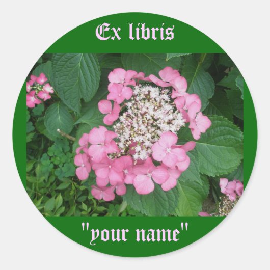 Ex Libris Pink Hydrangea Stickers zum Anpassen (Vorderseite)
