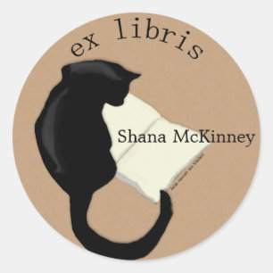Ex Libris Reading Cat Rounded Buchzeichen Runder Aufkleber