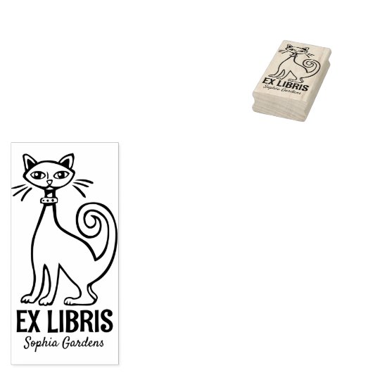 Ex Libris - Retro Cat Gummistempel (Stempel)